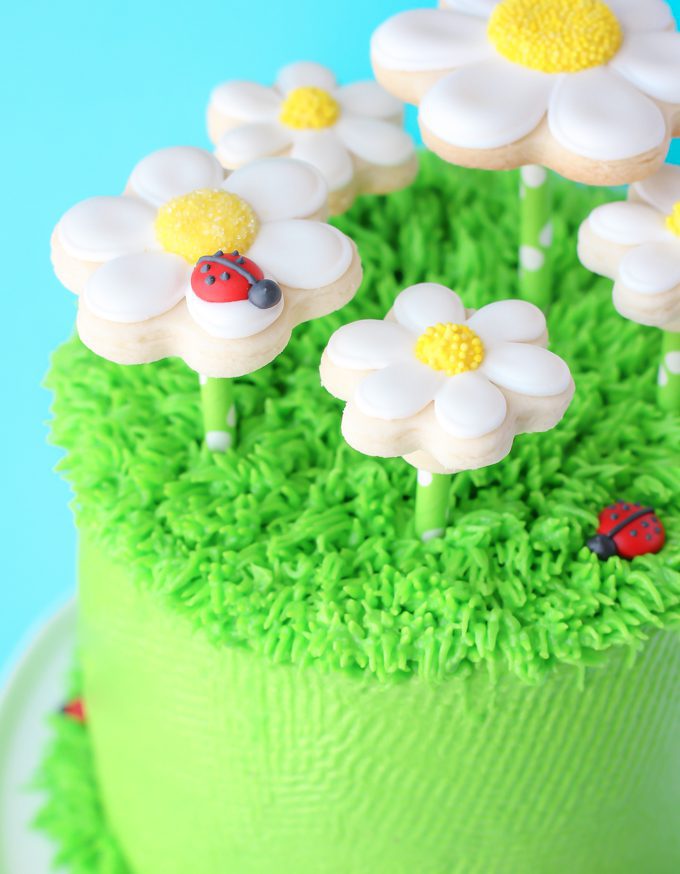 daisy cake with cookie toppers