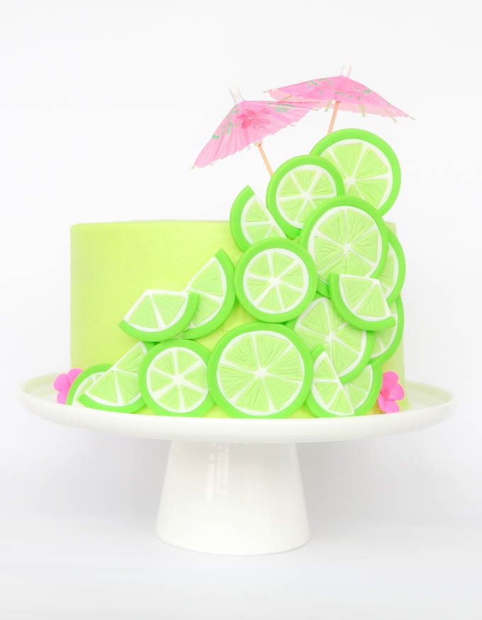 lime cake with pink umbrella