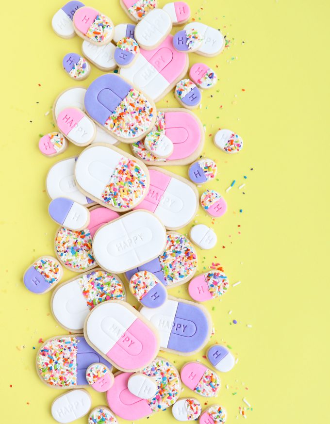 happy pill cookies with sprinkles