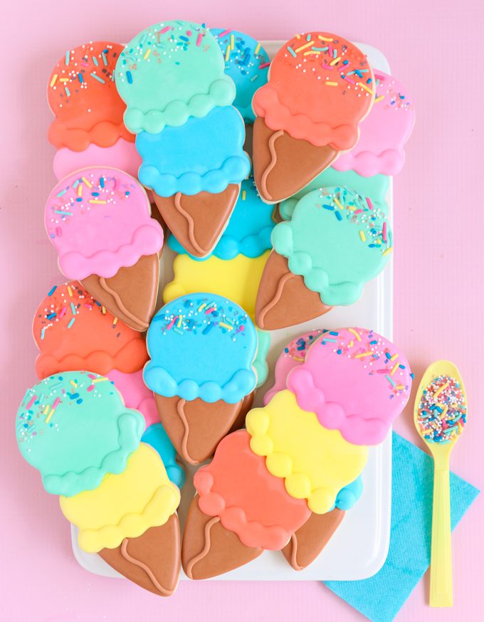 Double Scoop Ice Cream Cone Cookies on a platter