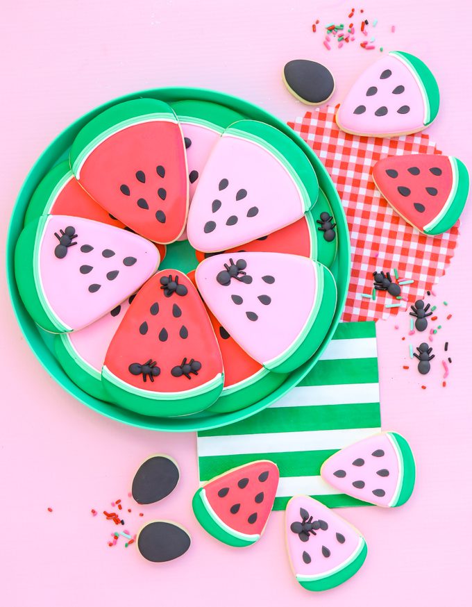 watermelon cookies on green platter