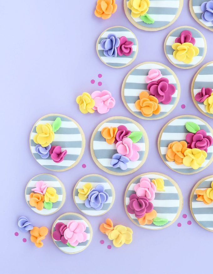 striped fondant cookies with flowers