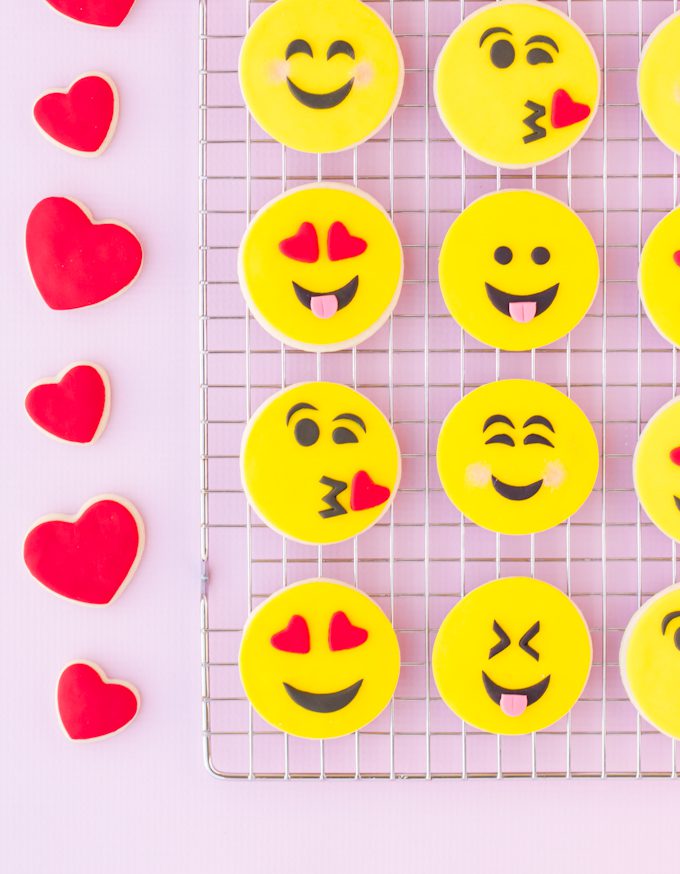 Valentine's emoji cookies with heart cookies