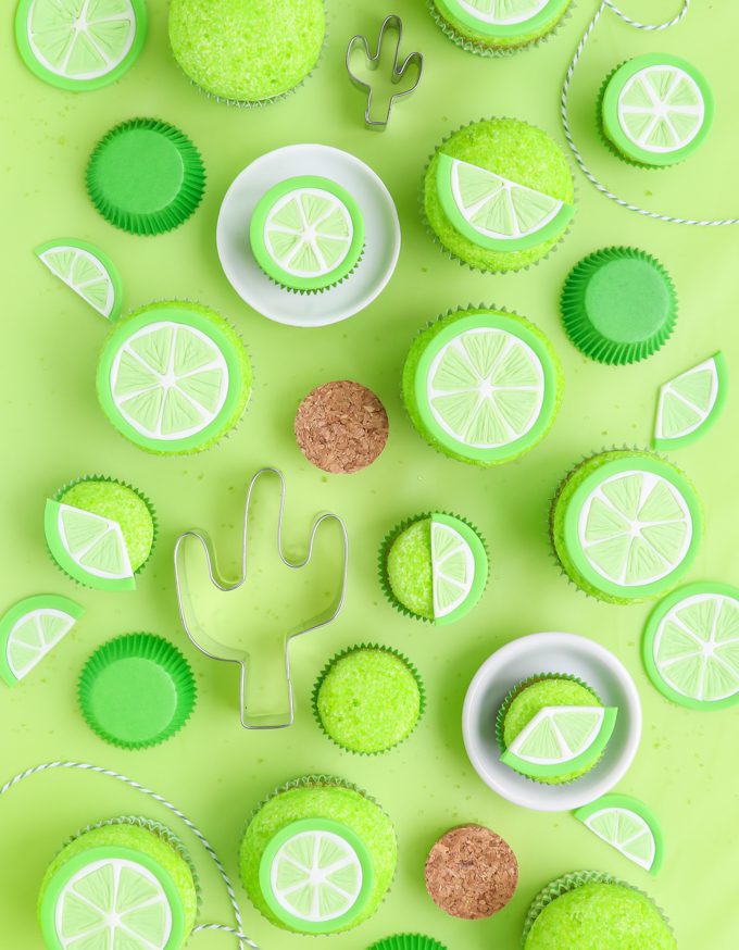 lime cupcakes with cookie cutter on green 