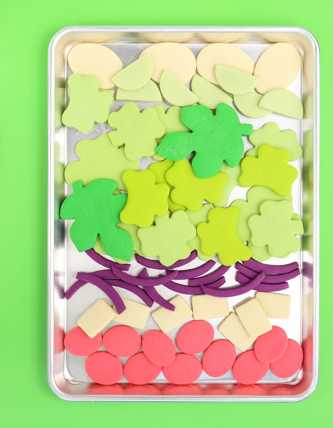 cookie tray full of blank colored salad sugar cookies