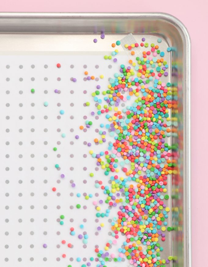 homemade sprinkles on pan with template