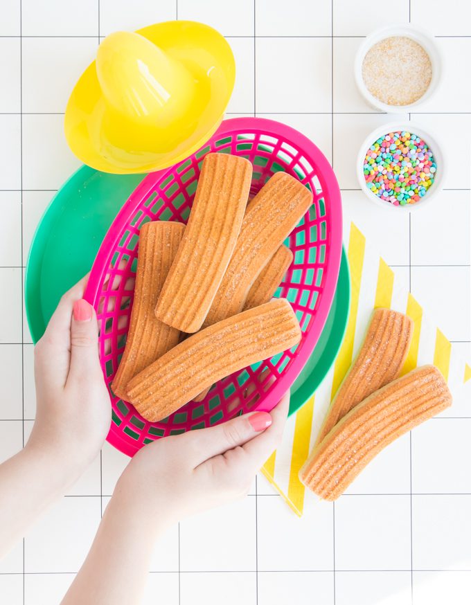 Churro cookies in a basket for Cinco De Mayo.