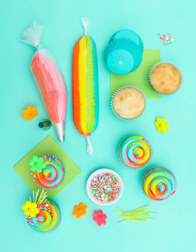 Rainbow swirl cupcake tutorial.