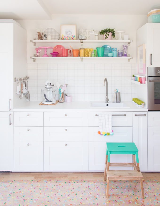 Colorful baking kitchen + baking supply organizing ideas.