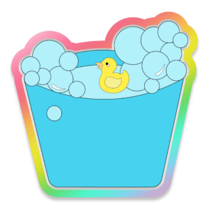 Digital Drawing of a Blue Bath Tub with Bubbles and a Rubber Ducky Cookie Cutter