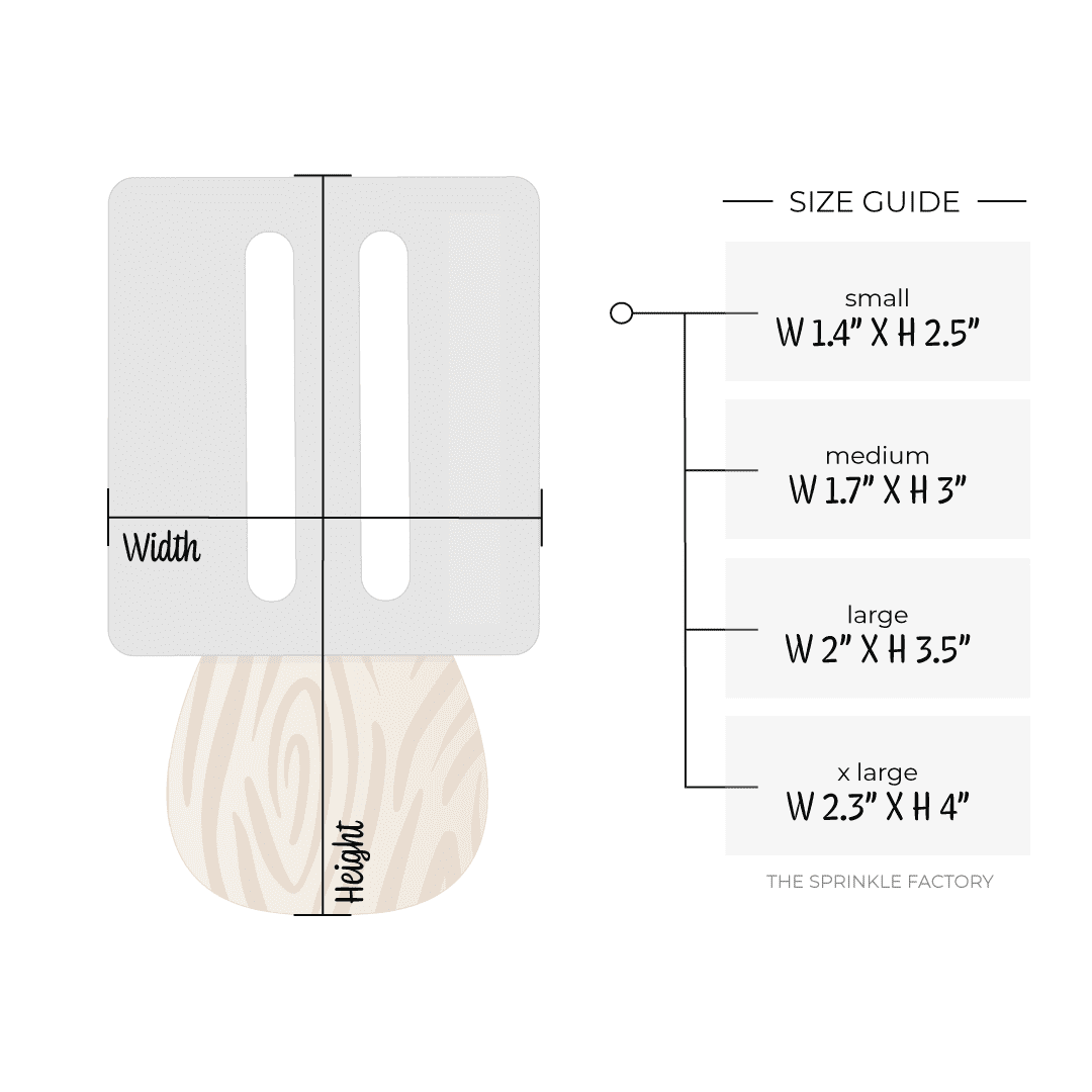 Clipart of a silver grey spatula with wood brown handle with size guide.