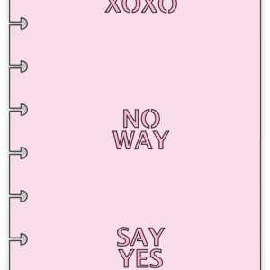 Graphic image of a pink stencil with conversation heart words on it lined up in the middle but spaced out in three sets.