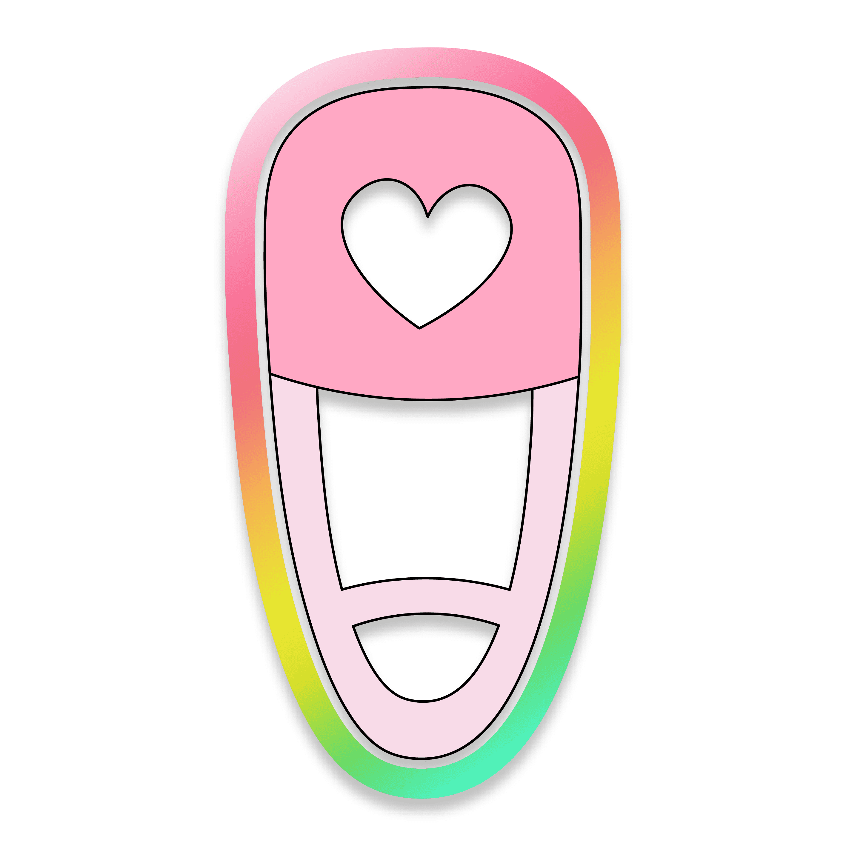 Digital drawing of baby pin with heart cookie cutter.
