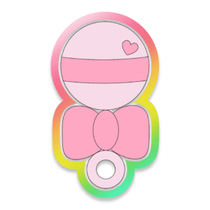 Digital Drawing of Pink Baby Rattle with Bow Cookie Cutter