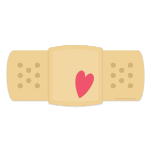 Clipart of a light brown band aid with a pink heart.