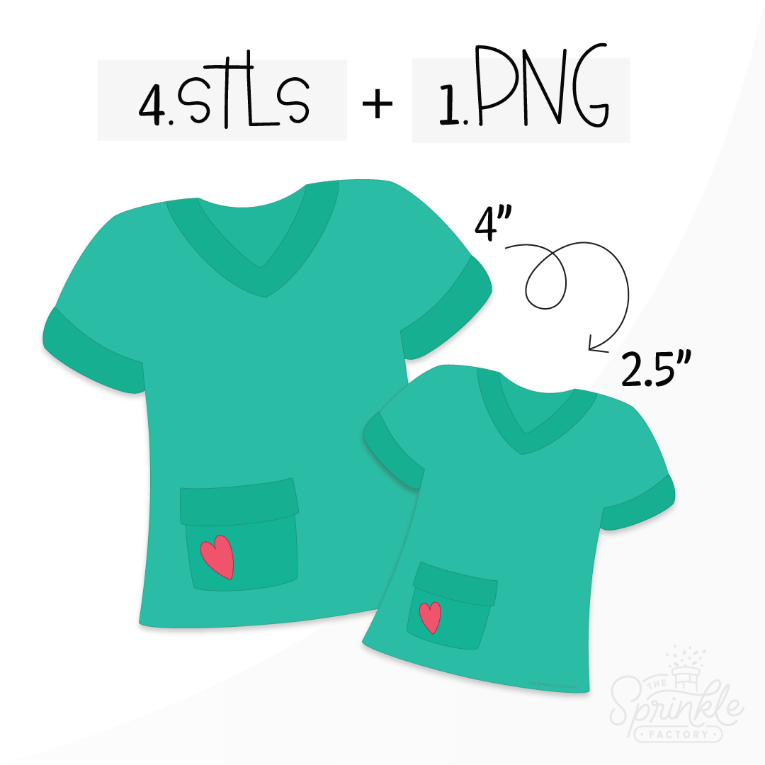 Clipart of a teal green scrub top with a pocket near the waist with a pink heart on it.