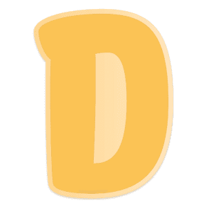 Image of a yellow capital letter D with an offset light yellow background.