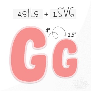 Image of a pink capital letter G with an offset light pink background.