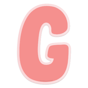 Image of a pink capital letter G with an offset light pink background.
