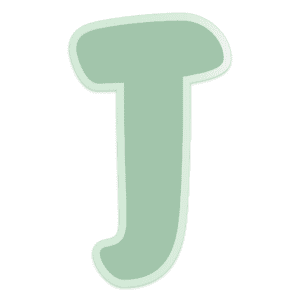 Image of a green capital letter J with an offset light green background.