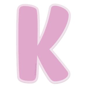 Image of a purple capital letter K with an offset light purple background.