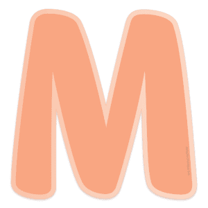 Image of an orange capital letter M with an offset light orange background.