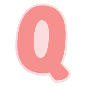 Image of a pink capital letter Q with an offset light pink background.