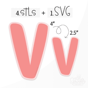 Clipart of a pink capital letter V with an offset light pink background.