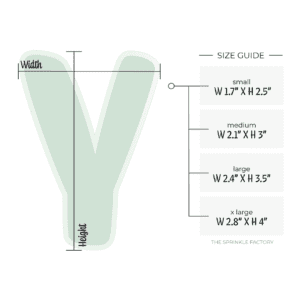 Clipart of a green capital letter Y with an offset light green background and size guide.
