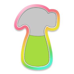 Digital image of hammer cookie cutter with green handle.