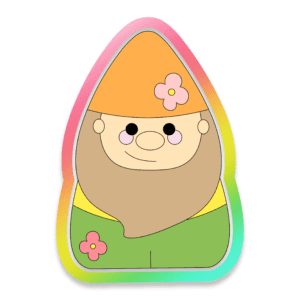 Digital Drawing of a Gnome with a Beard wearing and Orange Hat and a Yellow and Green Outfit Cookie Cutter