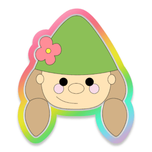 Digital Drawing of a Gnome with Blonde Pigtails and a Green Hat with a Flower Cookie Cutter