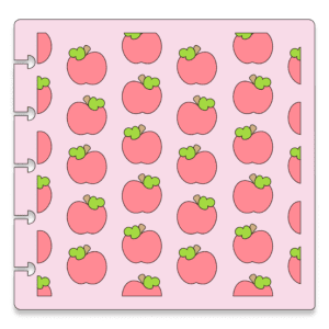 Digital image of a pink stencil with apples lines up.