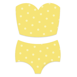 Clipart of a two piece yellow strapless tankini with white polka dots on the top and bottom.
