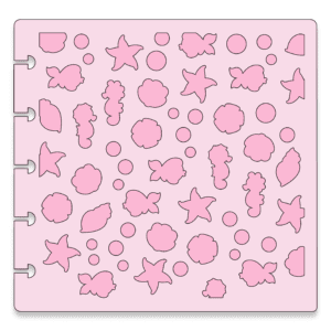 Digital image on a pink stencil with ocean things on in in dark pink.
