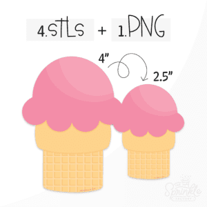 Clipart of a classic golden ice cream cone with a single scoop of pink ice cream.