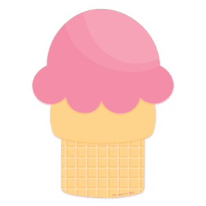 Clipart of a classic golden ice cream cone with a single scoop of pink ice cream.