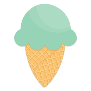 Clipart of a golden sugar cone with a single scoop of mint ice cream on top.