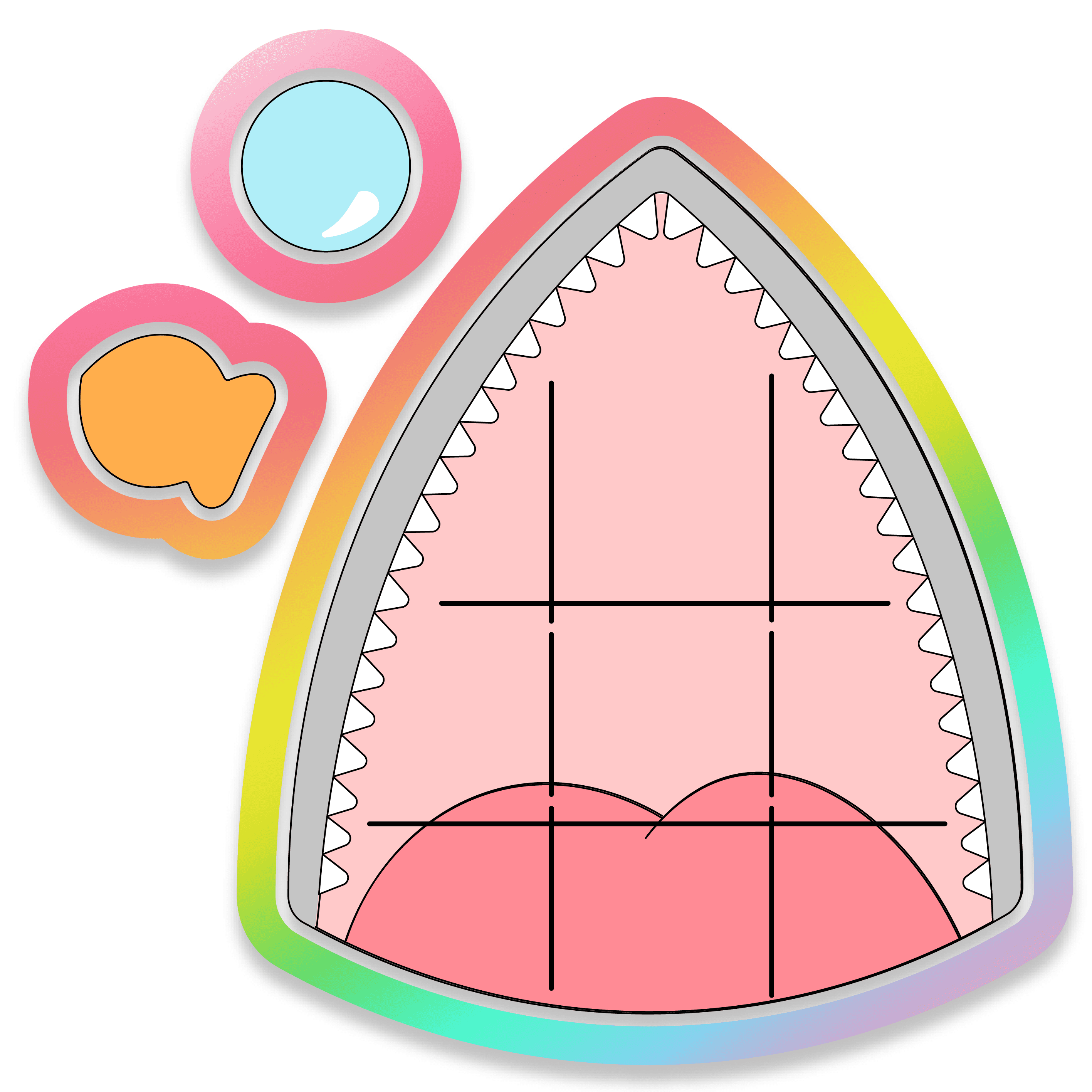 Digital image of a shark mouth cookie cutter tic tac toe set.