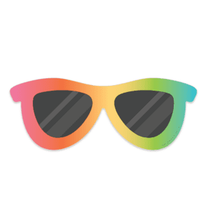 Clipart of sunglasses with a rainbow frame and black lenses.