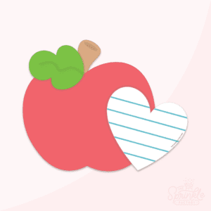 Clipart of a red apple with a heart shaped piece of notebook paper