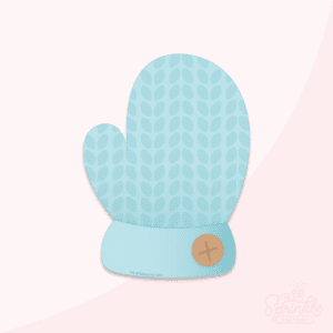Digital image of a blue mitten with a brown button.