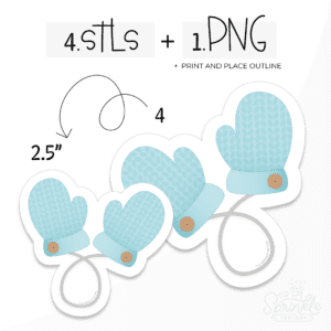 Clipart of 2 blue mittens on a grey string with wooden buttons.