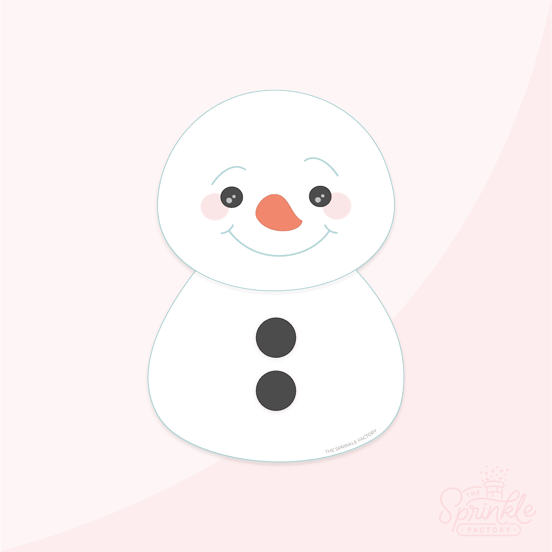Clipart of a 2 ball white snowman with orange carrot nose 2 black coal buttons and a smile.