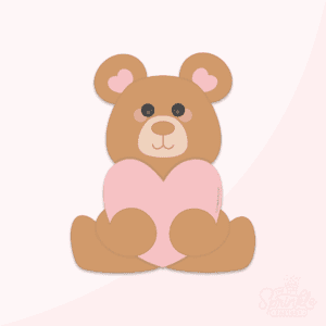 Clipart of a brown bear sitting down holding a pink heart.