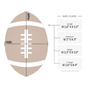 Clipart of a brown football with size guide.