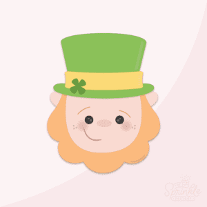 Clipart of a leprechaun with a green top hat and a red beard.