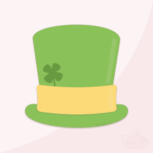 Clipart of a green top hat with gold band and green clover.