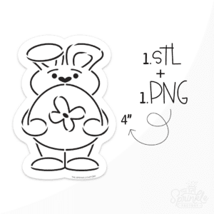 A graphic image of a PYO bunny holding an egg stencil on a white background.