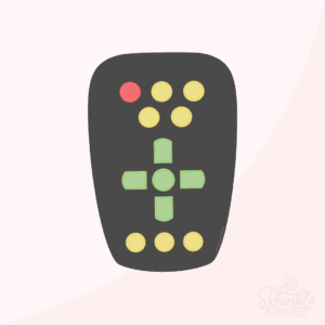 Image of black tv remote with red, yellow and green buttons